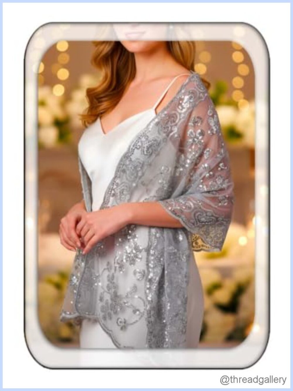 Sequin Sheer Shawl Wrap for Evening Dress Wedding Scarf Bridal